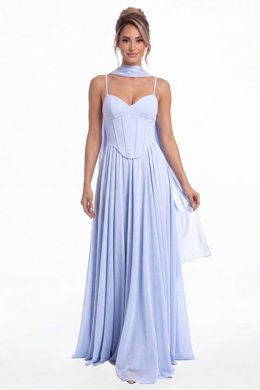 Lavender Sweetheart Adjustable Strap Chiffon A-Line Maxi Gown - Front View
