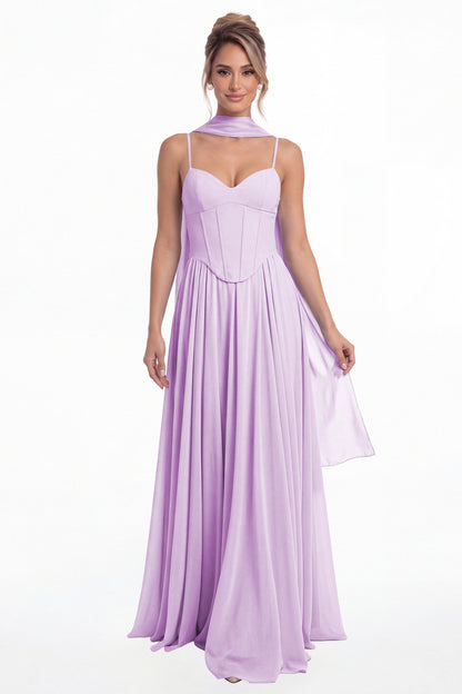 Lilac Sweetheart Adjustable Strap Chiffon A-Line Maxi Gown - Front View