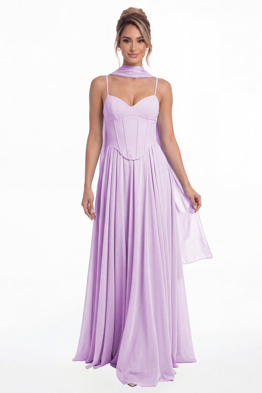 Lilac Sweetheart Adjustable Strap Chiffon A-Line Maxi Gown - Front View