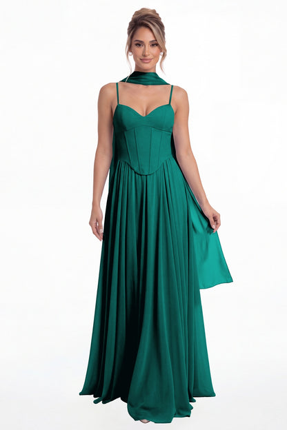 Peacock Sweetheart Adjustable Strap Chiffon A-Line Maxi Gown - Front View