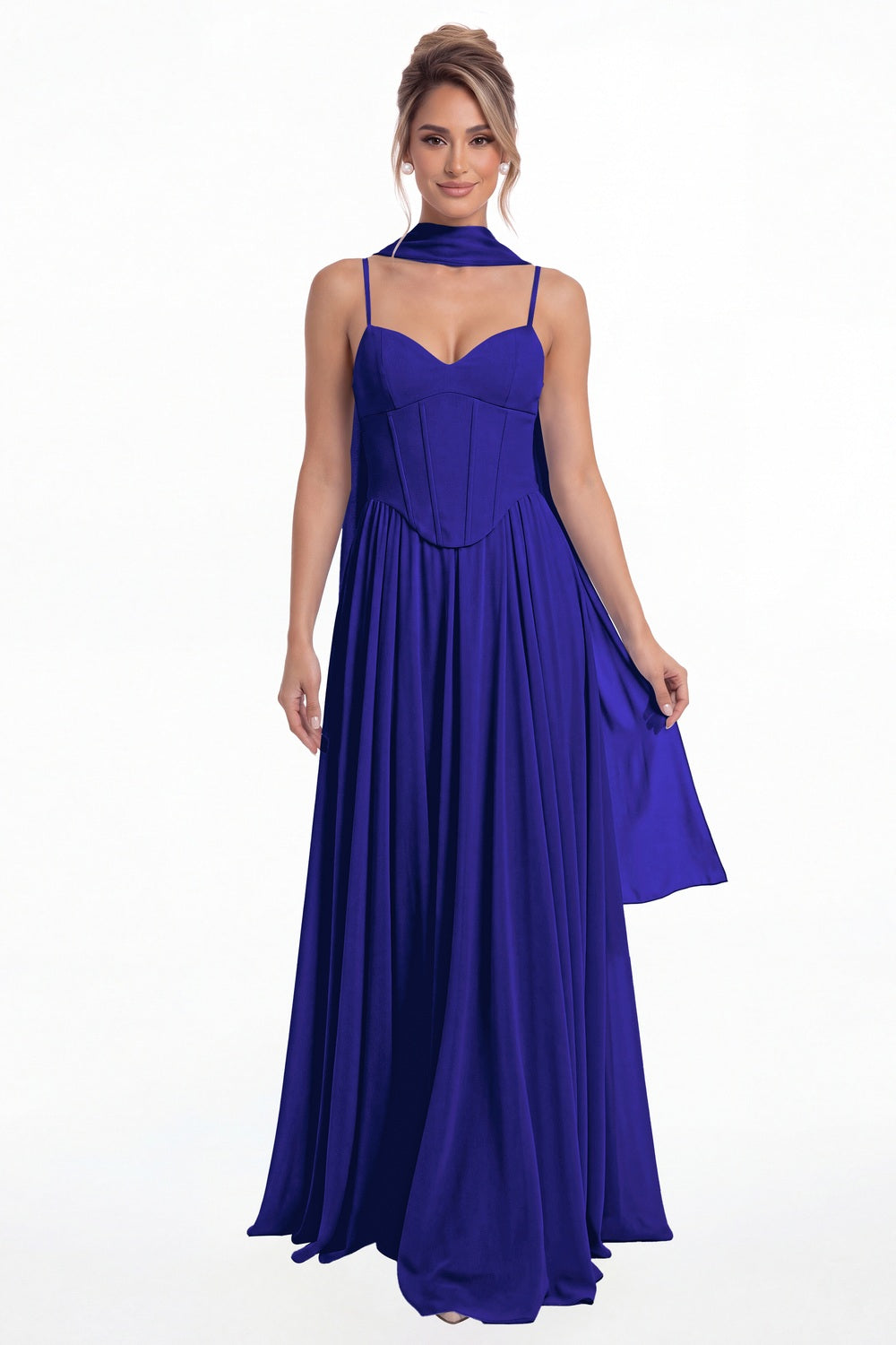 Royal Blue Sweetheart Adjustable Strap Chiffon A-Line Maxi Gown - Front View
