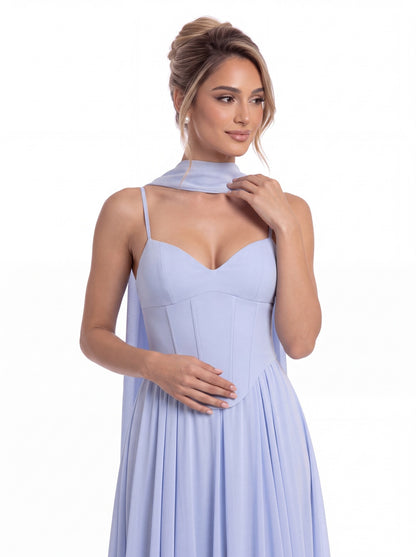 Sweetheart Adjustable Strap Chiffon A-Line Maxi Gown - Detail View 1