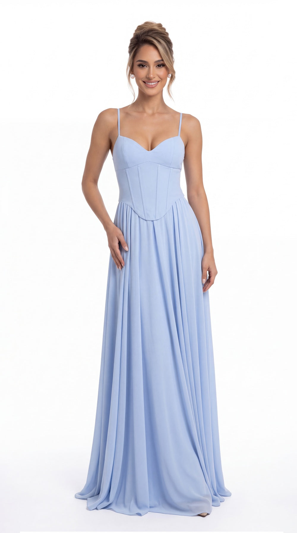 Sweetheart Adjustable Strap Chiffon A-Line Maxi Gown - Detail View 3