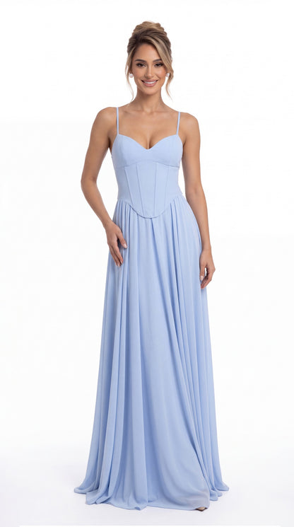 Sweetheart Adjustable Strap Chiffon A-Line Maxi Gown - Detail View 3