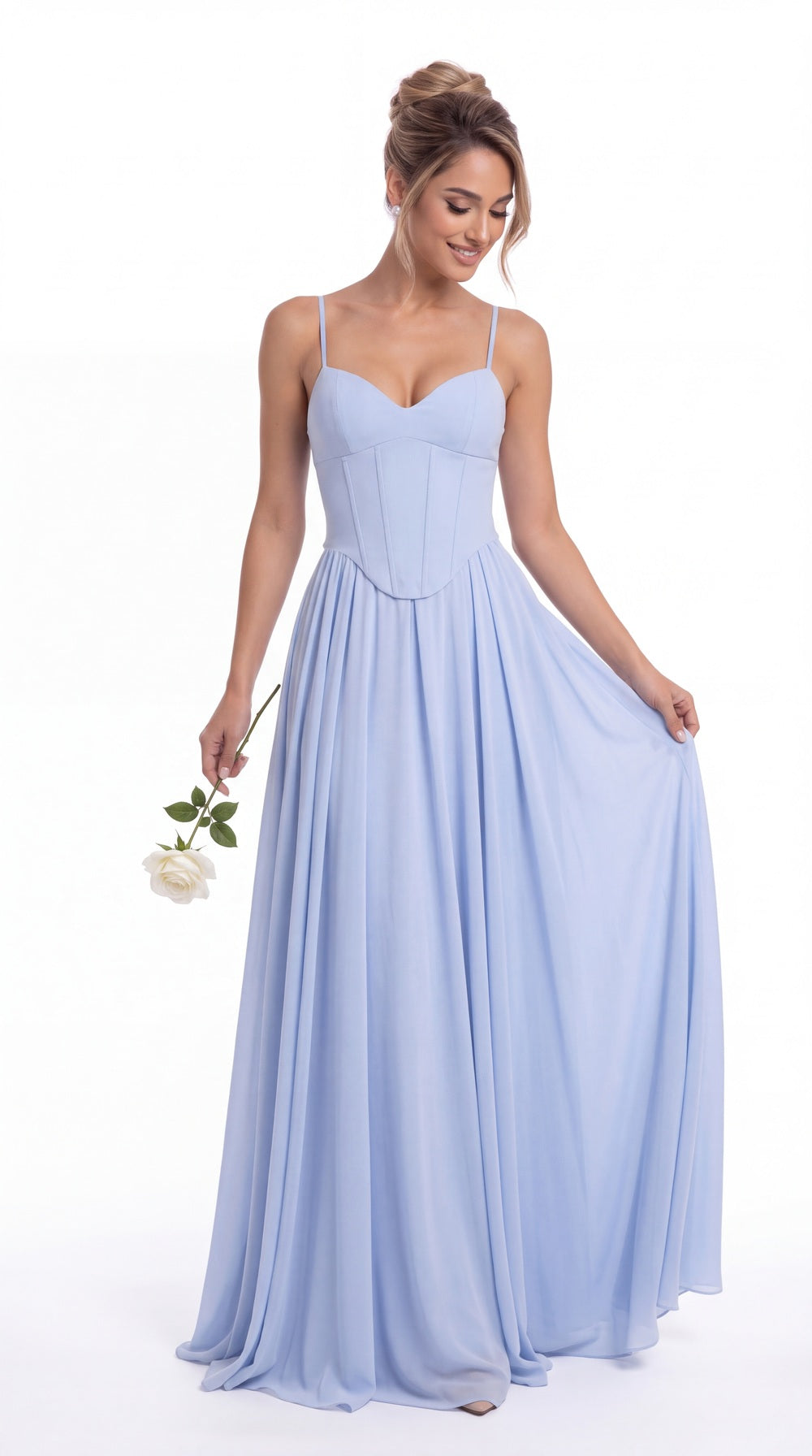 Sweetheart Adjustable Strap Chiffon A-Line Maxi Gown - Detail View 4