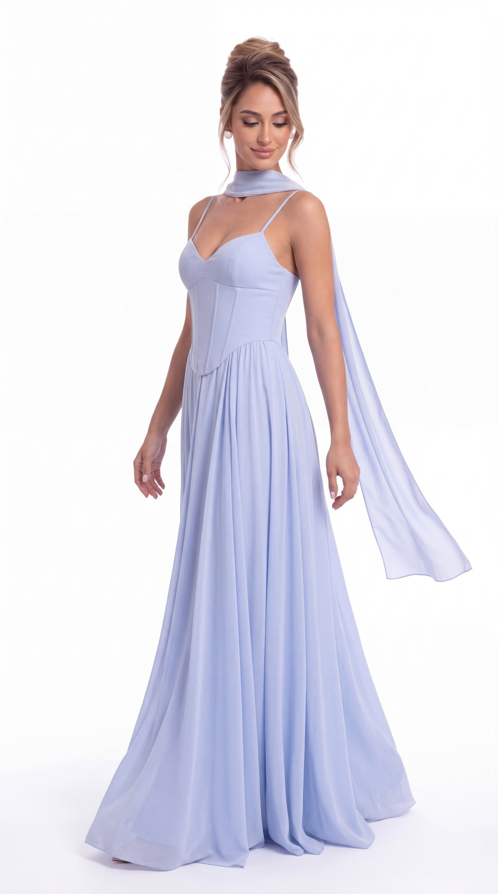 Sweetheart Adjustable Strap Chiffon A-Line Maxi Gown - Detail View 5