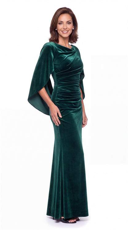 Cape Sleeve Ruched Velvet Mermaid Maxi Gown - Detail 4