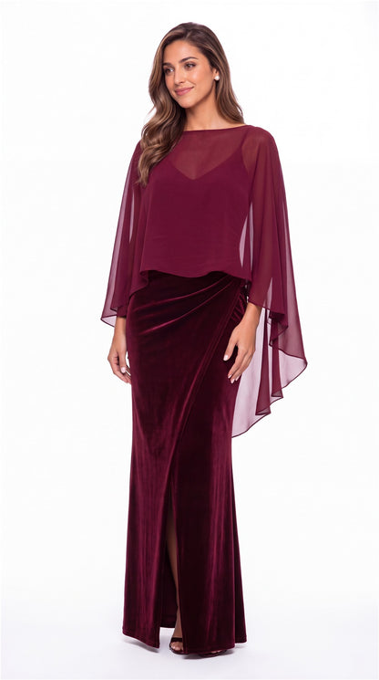 V-Neck Velvet Ruched Slit Maxi Gown - Detail View 5