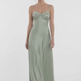 INEWER Spaghetti Strap Twist Satin A-Line Maxi Gown
