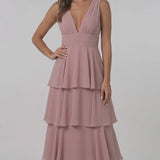INEWER V Neck Tiered Chiffon Maxi Dress