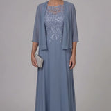 INEWER Two-Piece Lace Chiffon Maxi Gown