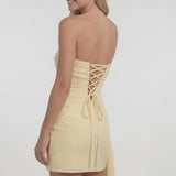 INEWER Strapless Ruched Chiffon Mini Homecoming Dress