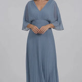 INEWER V Neck 3/4 Sleeve Chiffon Maxi Gown