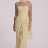 INEWER Strapless Chiffon Ruched Mermaid Maxi Gown