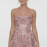 INEWER Cowl Neck Sequin A-Line Mini Homecoming Dress