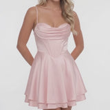 INEWER Sweetheart Corset Tiered Satin Mini Homecoming Dress