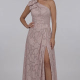 INEWER One Shoulder Bow Floral Burnout A-Line Maxi Gown