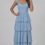 INEWER Square Neck Tiered Chiffon Maxi Dress