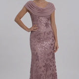 INEWER Draped Cowl Neck Sequin Chiffon Maxi Gown - Video