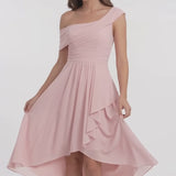 INEWER One Shoulder Ruched Chiffon Midi Dress