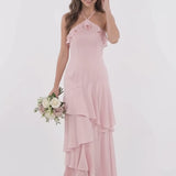 INEWER Halter Ruffle Tiered Chiffon Maxi Gown
