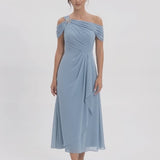 INEWER One Shoulder Chiffon Maxi Dress