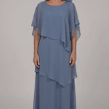 INEWER Scoop Cape Layered Chiffon Maxi Gown