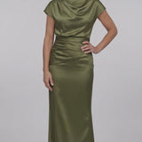 INEWER Cowl Neck Ruched Satin Mermaid Maxi Gown