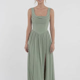 INEWER Square Neck Chiffon Slit Maxi Gown
