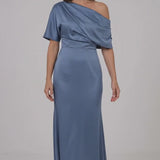 INEWER One Shoulder Draped Satin Mermaid Maxi Gown