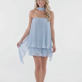 INEWER Strapless Pleated Chiffon Tiered Mini Dress