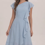 INEWER Asymmetric Chiffon Ruffle Midi Dress