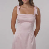 INEWER Bow Strap Satin Mini Homecoming Dress