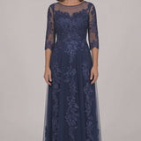 INEWER Illusion Bateau Neck Lace A-Line Maxi Gown
