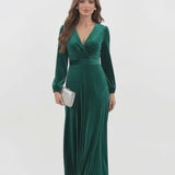 INEWER V-Neck Long Sleeve Velvet A-Line Maxi Gown