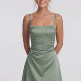 Spaghetti Strap Satin Mini Homecoming Dress - Detail View Video