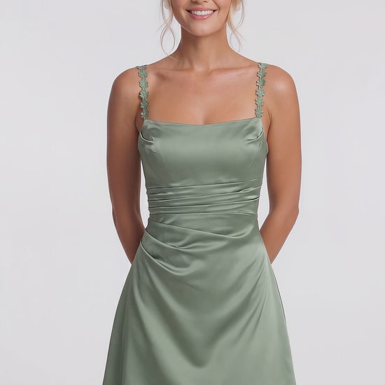 Spaghetti Strap Satin Mini Homecoming Dress - Detail View Video