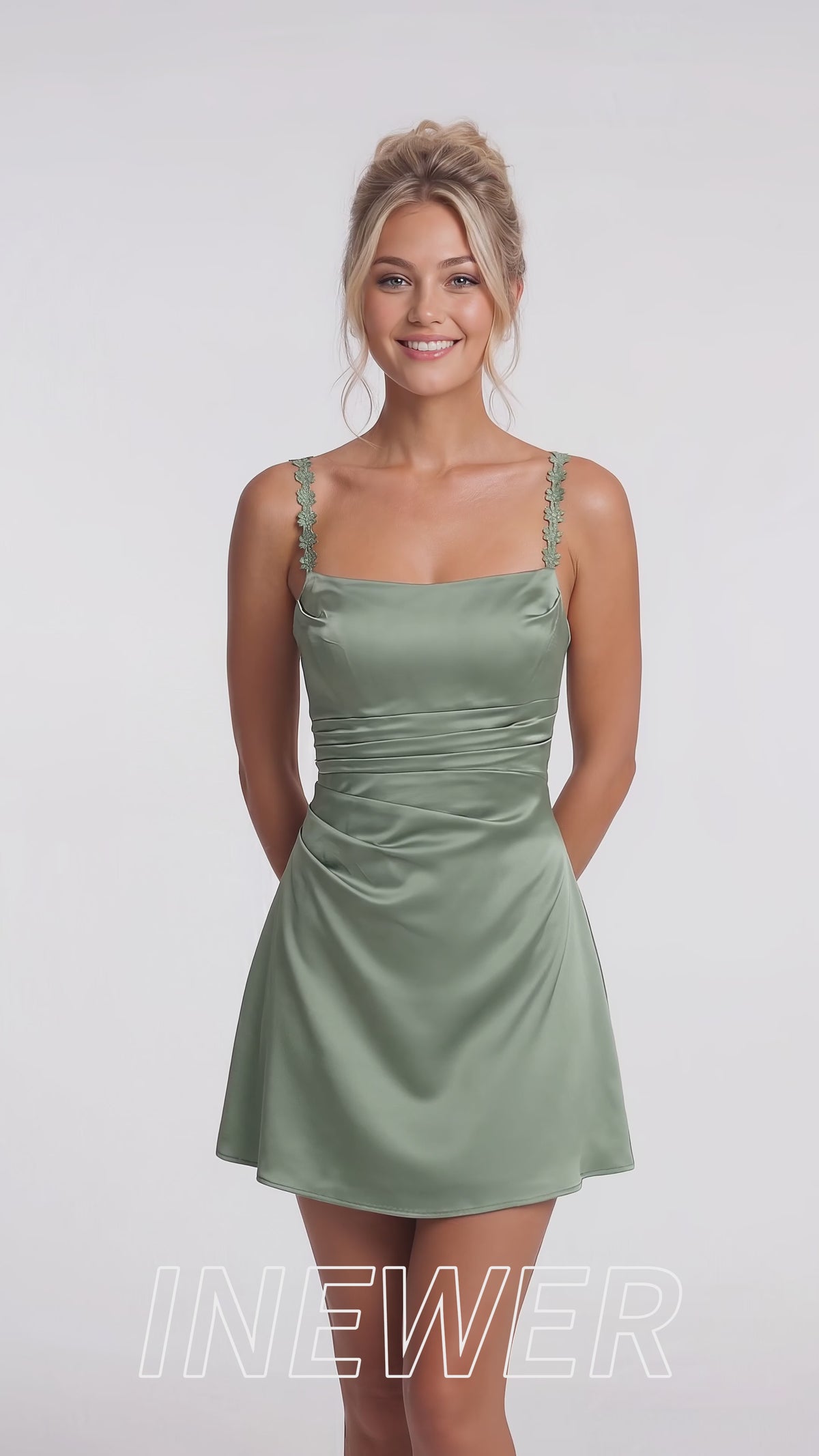 Spaghetti Strap Satin Mini Homecoming Dress - Detail View Video