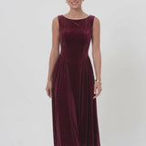 INEWER Scoop Neck Velvet Ruched Pearl Midi Dress