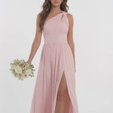 INEWER One Shoulder Pleated Chiffon Slit Maxi Gown