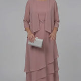 INEWER Two-Piece Ruched Layered Chiffon Midi Dress
