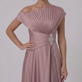INEWER One Shoulder Pleated Satin Maxi Dress