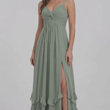 INEWER Spaghetti Strap Tiered Ruffle Chiffon Maxi Dress