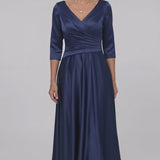 INEWER V Neck Ruched Satin A-Line Midi Dress
