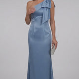 INEWER One Shoulder Bow Satin Mermaid Maxi Gown