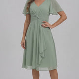 INEWER V-Neck Flutter Sleeve Chiffon Midi Dress