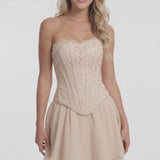 INEWER Strapless Lace Corset Chiffon Mini Homecoming Dress