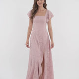 INEWER Square Neck Floral Burnout Slit Maxi Gown