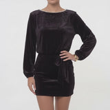 INEWER Scoop Neck Long Sleeve Pearl Velvet Mini Dress