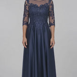INEWER Illusion Lace Satin High-Low Maxi Gown